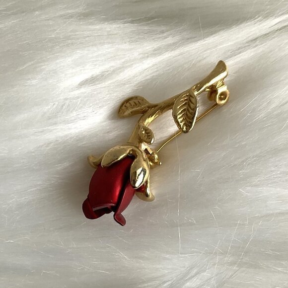 RED ROSE BROOCH VINTAGE - Picture 5 of 8